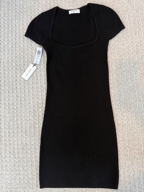 Babaton Black Ribbed Square-Neck Bodycon Dress